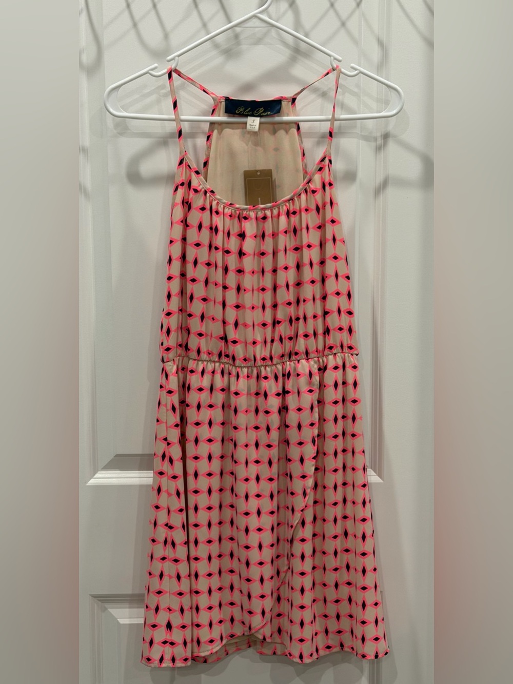Blue Rain Pink Geometric Sundress
